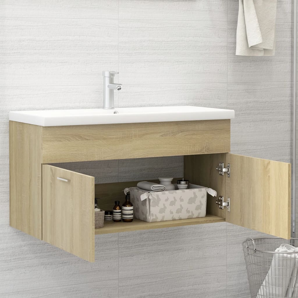 Sink Cabinet with Built-in Basin Sonoma Oak Engineered Wood - Bathroom Vanity Units