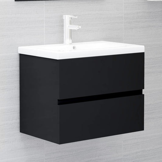 Sink Cabinet with Built-in Basin Black Engineered Wood - Bathroom Vanity Units