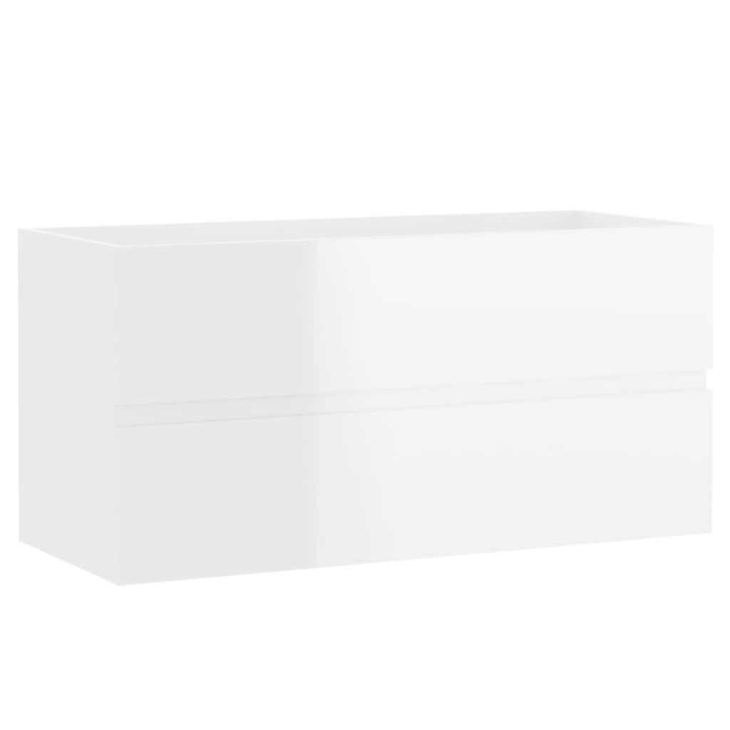 Sink Cabinet with Built-in Basin High Gloss White Engineered Wood - Bathroom Vanity Units
