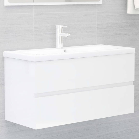 Sink Cabinet with Built-in Basin High Gloss White Engineered Wood - Bathroom Vanity Units