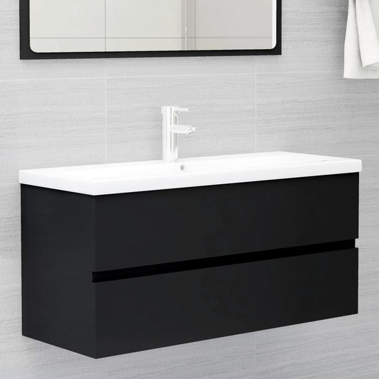 Sink Cabinet with Built-in Basin Black Engineered Wood - Bathroom Vanity Units