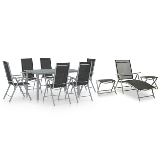 10 Piece Garden Dining Set Black and Silver - Outdoor Furniture Sets