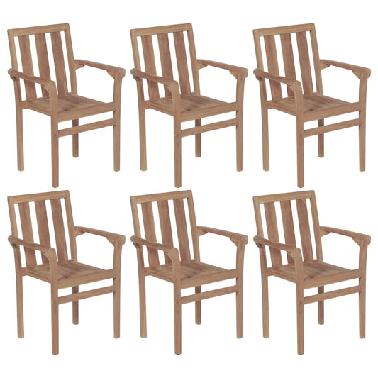 Stackable Garden Chairs 6 pcs Solid Teak Wood - Outdoor Chairs