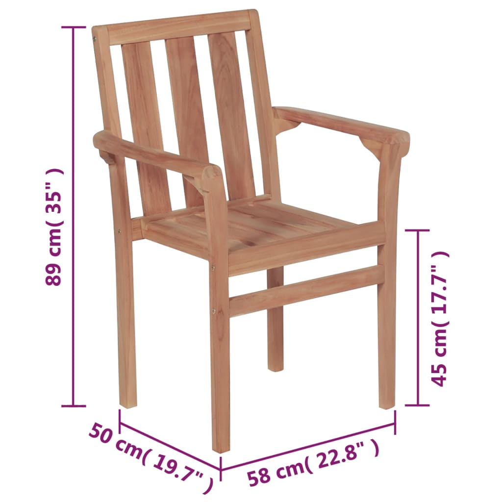 Stackable Garden Chairs 8 pcs Solid Teak Wood - Outdoor Chairs