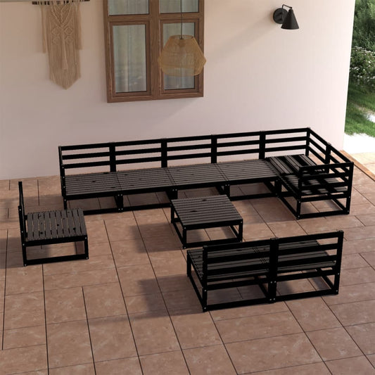10 Piece Garden Lounge Set Black Solid Pinewood - Outdoor Furniture Sets
