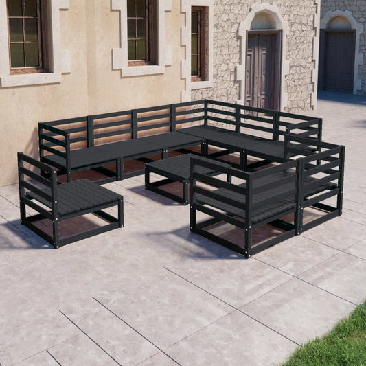 10 Piece Garden Lounge Set Black Solid Pinewood - Outdoor Furniture Sets