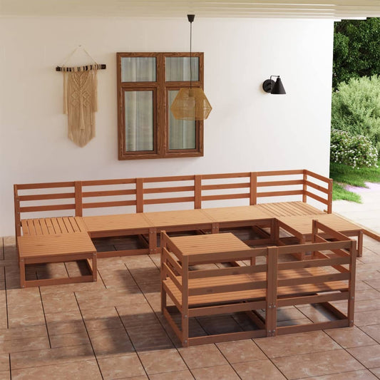 10 Piece Garden Lounge Set Honey Brown Solid Pinewood - Outdoor Furniture Sets