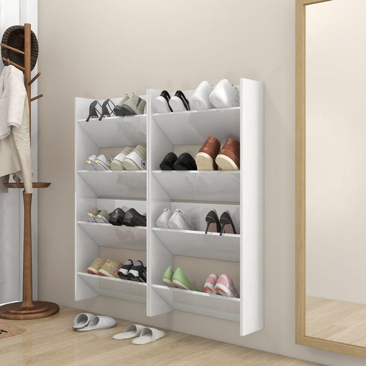 Wall Shoe Cabinets 4 pcs High Gloss White 60x18x60 cm Engineered Wood - Shoe Racks & Organisers