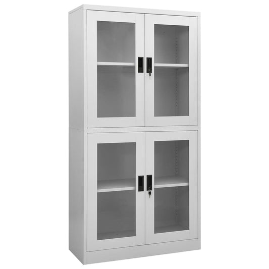 Office Cabinet Light Grey 90x40x180 cm Steel and Tempered Glass - Storage Cabinets & Lockers