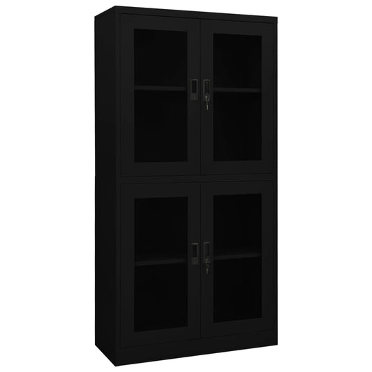 Office Cabinet Black 90x40x180 cm Steel and Tempered Glass - Storage Cabinets & Lockers