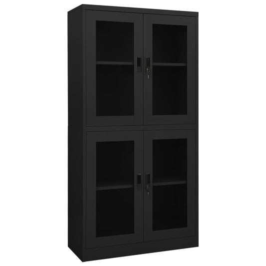 Office Cabinet Anthracite 90x40x180 cm Steel and Tempered Glass - Storage Cabinets & Lockers