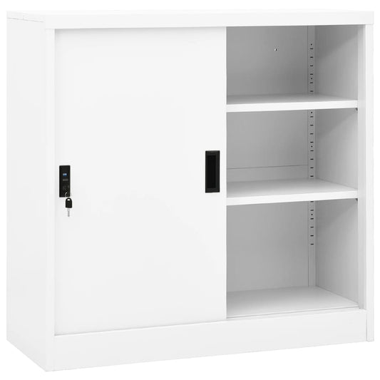 Office Cabinet with Sliding Door White 90x40x90 cm Steel - Storage Cabinets & Lockers