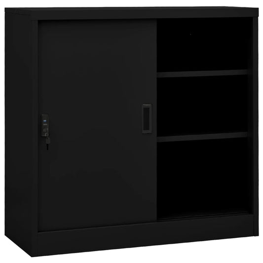 Office Cabinet with Sliding Door Black 90x40x90 cm Steel - Storage Cabinets & Lockers
