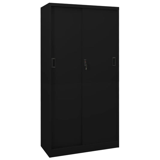 Office Cabinet with Sliding Door Black 90x40x180 cm Steel - Storage Cabinets & Lockers