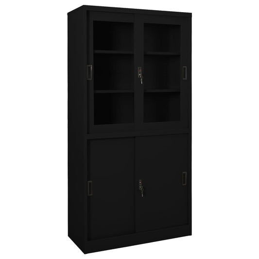 Office Cabinet with Sliding Door Black 90x40x180 cm Steel - Storage Cabinets & Lockers