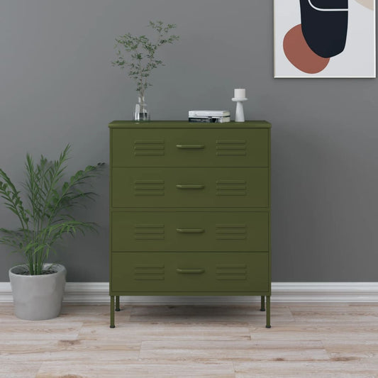 Chest of Drawers Olive Green 80x35x101.5 cm Steel - Chest of drawers
