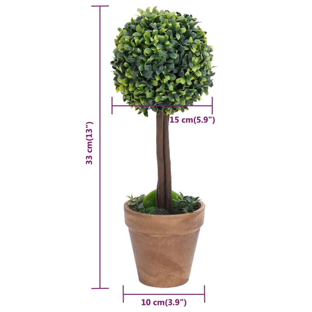 Artificial Boxwood Plants 2 pcs with Pots Ball Shaped Green 33 cm - Artificial Flora