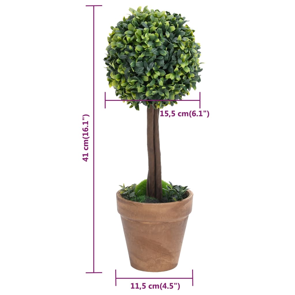 Artificial Boxwood Plants 2 pcs with Pots Ball Shaped Green 41 cm - Artificial Flora
