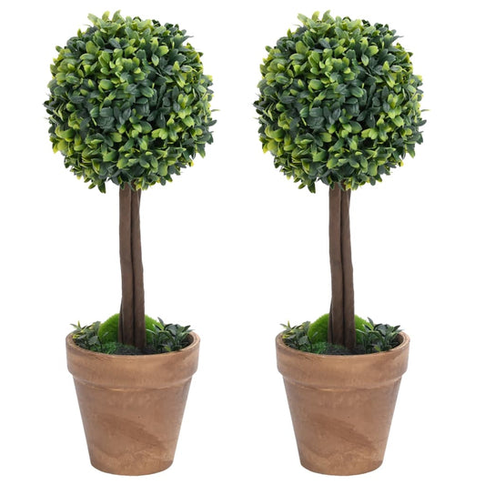 Artificial Boxwood Plants 2 pcs with Pots Ball Shaped Green 56 cm - Artificial Flora