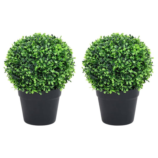 Artificial Boxwood Plants 2 pcs with Pots Ball Shaped Green 37 cm - Artificial Flora