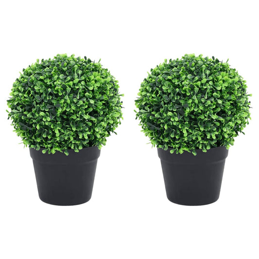 Artificial Boxwood Plants 2 pcs with Pots Ball Shaped Green 32 cm - Artificial Flora