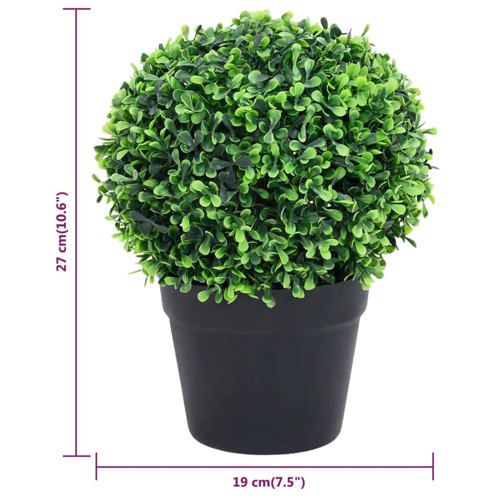Artificial Boxwood Plants 2 pcs with Pots Ball Shaped Green 27 cm - Artificial Flora