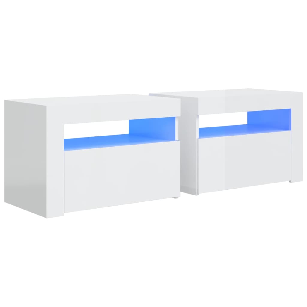Bedside Cabinets 2 pcs with LEDs High Gloss White 60x35x40 cm - Bedside Tables