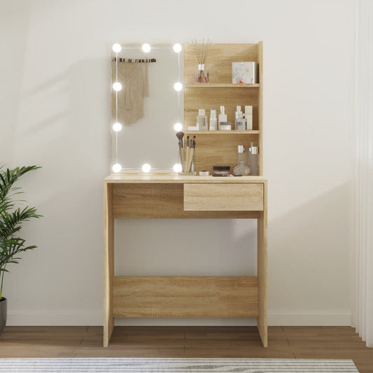 Dressing Table with LED Sonoma Oak 74.5x40x141 cm Engineered Wood - Bedroom Dressing Tables