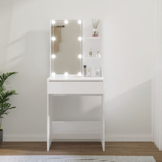 Dressing Table with LED High Gloss White 60x40x140 cm - Bedroom Dressing Tables