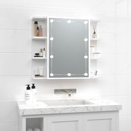 Mirror Cabinet with LED High Gloss White 70x16.5x60 cm - Bathroom Vanity Units