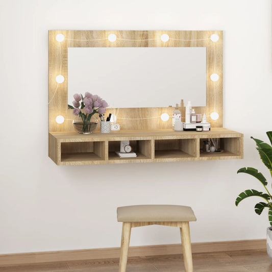 Mirror Cabinet with LED Sonoma Oak 90x31.5x62 cm - Bathroom Vanity Units