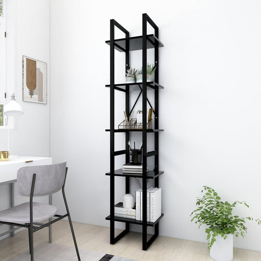 5-Tier Book Cabinet Black 40x30x175 cm Engineered Wood - Bookcases & Standing Shelves