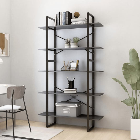 5-Tier Book Cabinet Grey 100x30x175 cm Engineered Wood - Bookcases & Standing Shelves
