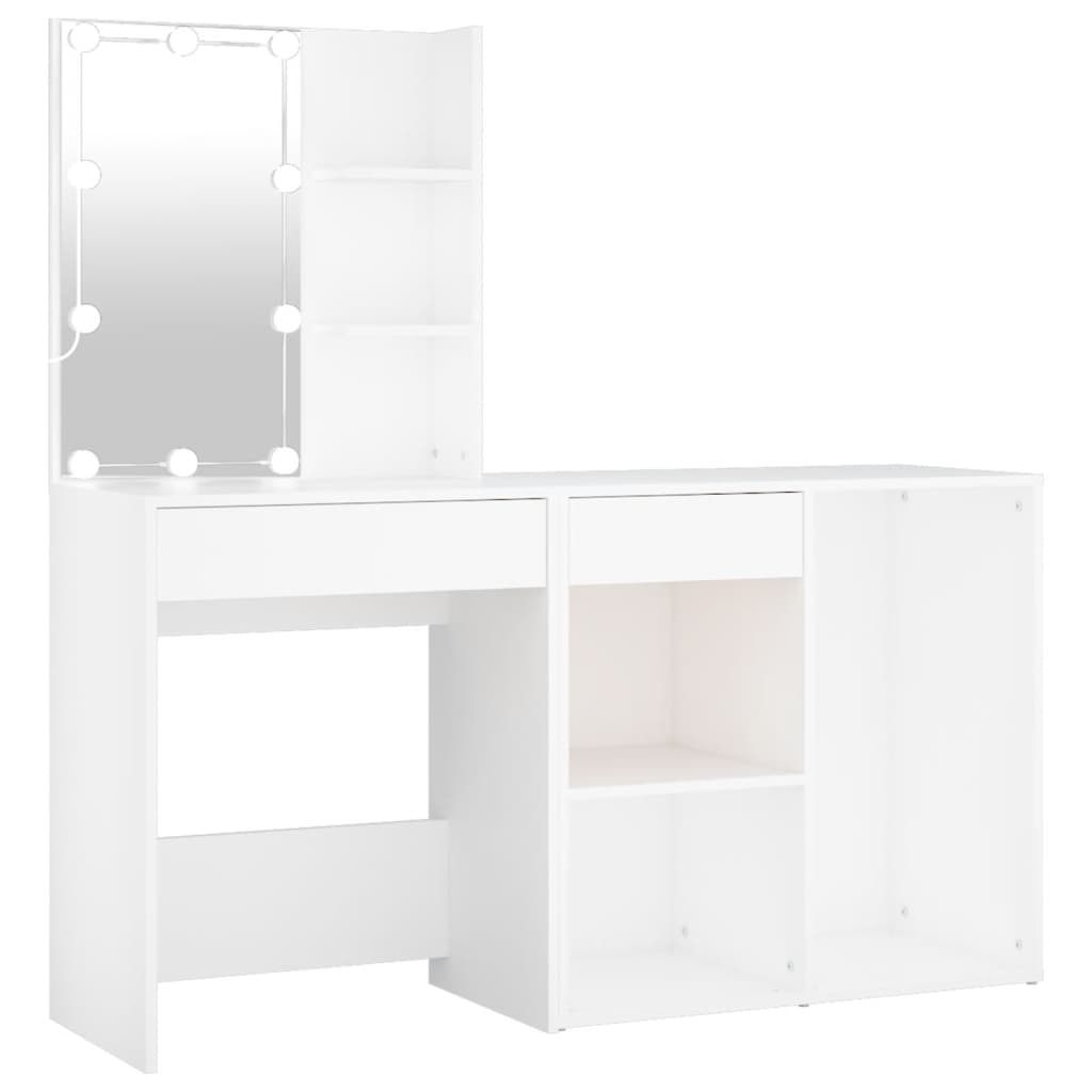 LED Dressing Table with Cabinet White Engineered Wood - Bedroom Dressing Tables