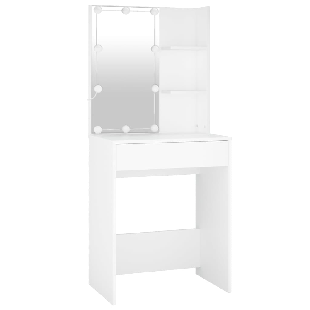 LED Dressing Table with Cabinet White Engineered Wood - Bedroom Dressing Tables