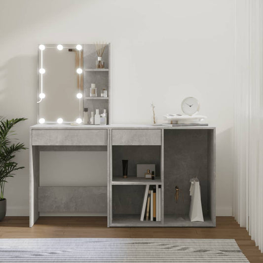 LED Dressing Table with Cabinet Concrete Grey Engineered Wood - Bedroom Dressing Tables