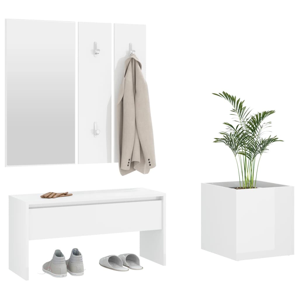 Hallway Furniture Set High Gloss White Engineered Wood - Cupboards & Wardrobes