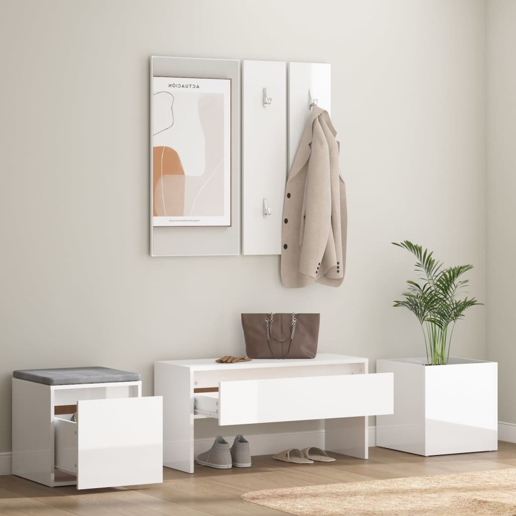Hallway Furniture Set High Gloss White Engineered Wood - Cupboards & Wardrobes