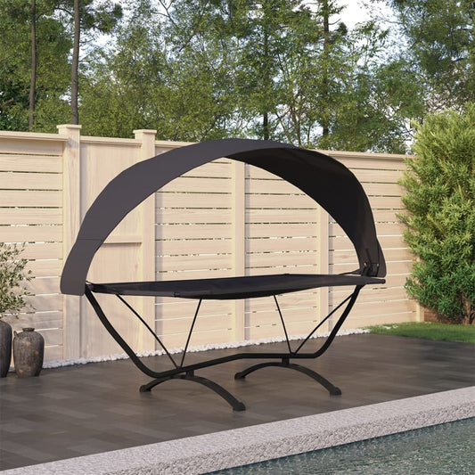 Outdoor Lounge Bed with Canopy Black Steel and Oxford Fabric - Outdoor Beds