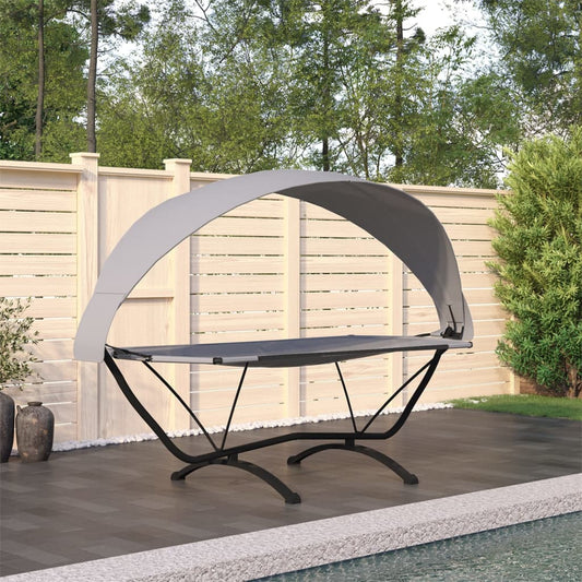 Outdoor Lounge Bed with Canopy Grey Steel and Oxford Fabric - Outdoor Beds