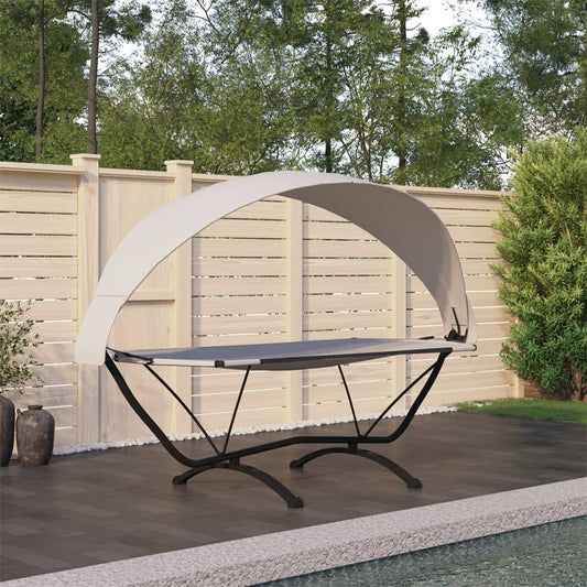 Outdoor Lounge Bed with Canopy Cream Steel and Oxford Fabric - Outdoor Beds