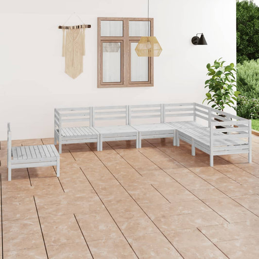 7 Piece Garden Lounge Set Solid Wood Pine White - Outdoor Furniture Sets