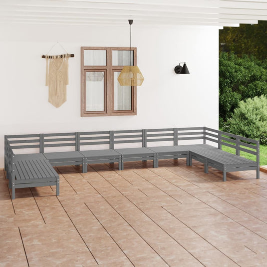 10 Piece Garden Lounge Set Grey Solid Wood Pine - Outdoor Furniture Sets