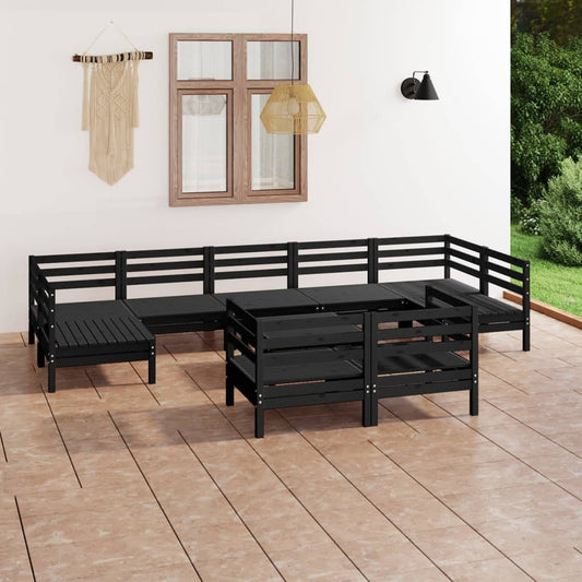 10 Piece Garden Lounge Set Black Solid Wood Pine - Outdoor Furniture Sets