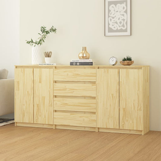Side Cabinets 3 pcs Solid Pinewood - Buffets & Sideboards