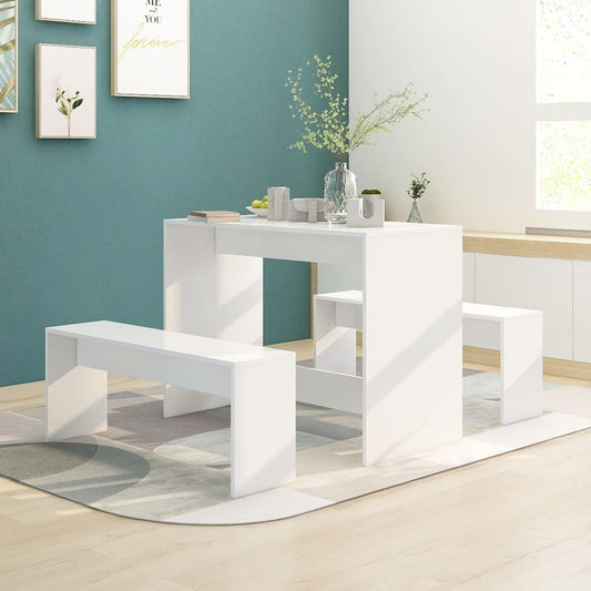 3 Piece Dining Set White Engineered Wood - Kitchen & Dining Furniture Sets