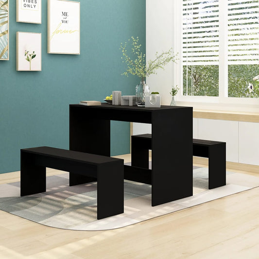 3 Piece Dining Set Black Engineered Wood - Kitchen & Dining Furniture Sets
