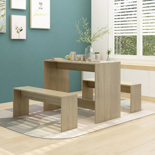 3 Piece Dining Set Sonoma Oak Engineered Wood - Kitchen & Dining Furniture Sets
