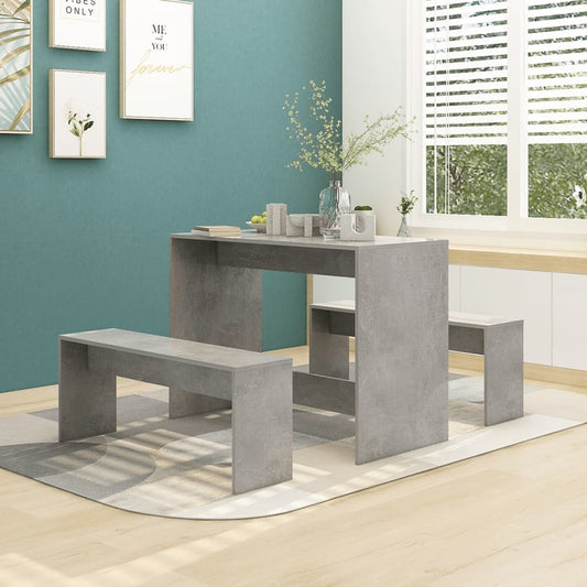 3 Piece Dining Set Concrete Grey Engineered Wood - Kitchen & Dining Furniture Sets