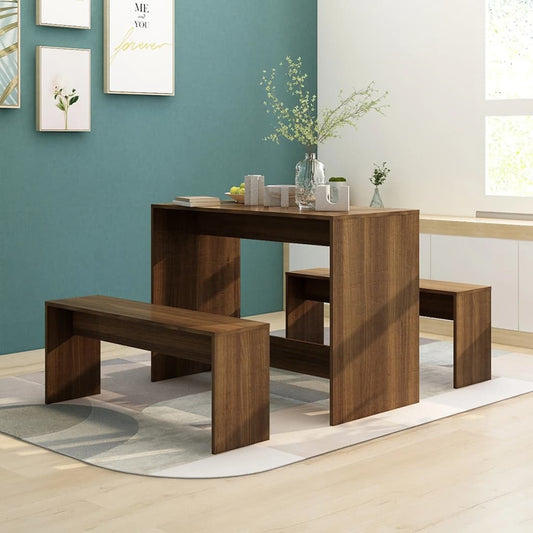 3 Piece Dining Set Brown Oak Engineered Wood - Kitchen & Dining Furniture Sets